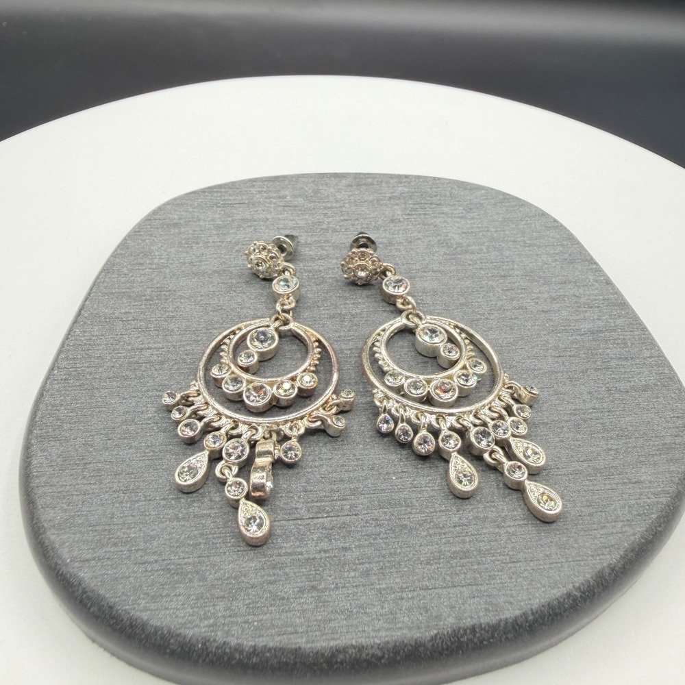 Rhinestone Chandelier Earrings Silver Tone Crystal Dangle Statement Gift for Her